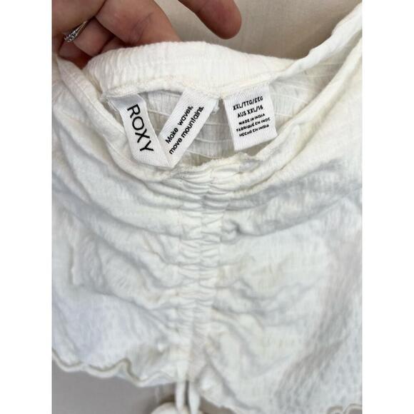 Roxy White Ruched Front Tie Detail Short Sleeve Off Shoulder Blouse Size XXL - Picture 12 of 13